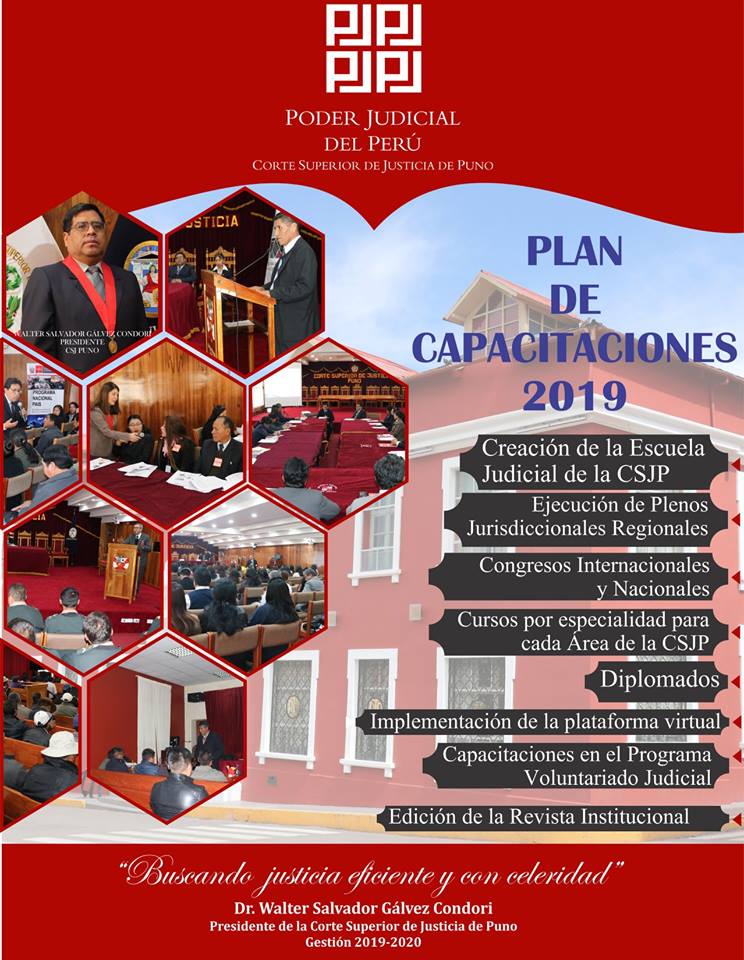 LA CORTE SUPERIOR DE JUSTICIA DE PUNO MEDIANTE LA UNIDAD ACADÉMICA, CAPACITACIÓN Y PLENOS JURISDICCIONALES, PONE DE CONOCIMIENTO EL PLAN DE CAPACITACIONES PARA EL AÑO 2019